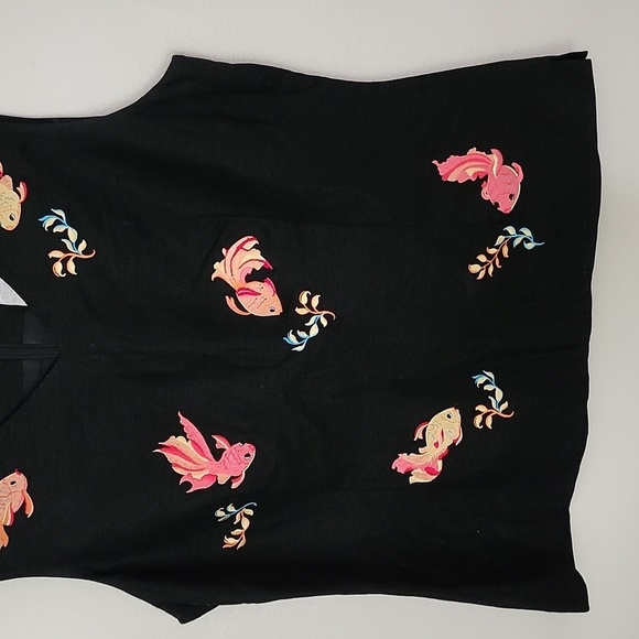 Vintage Annie Alexander Linen Embroidered Fish zip back sleeveless tank top 10. - Picture 3 of 9